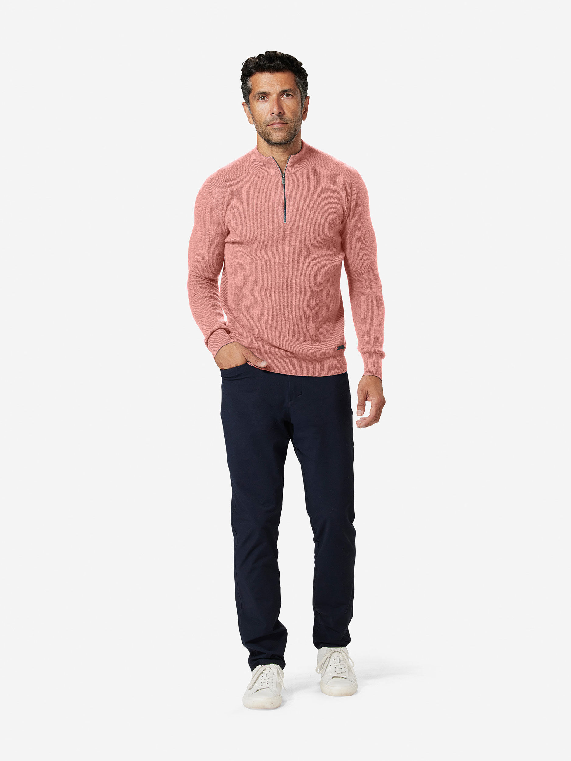 Sun Day Red 3D Knit Cashmere Quarter Zip Rosa | 348069-MJK