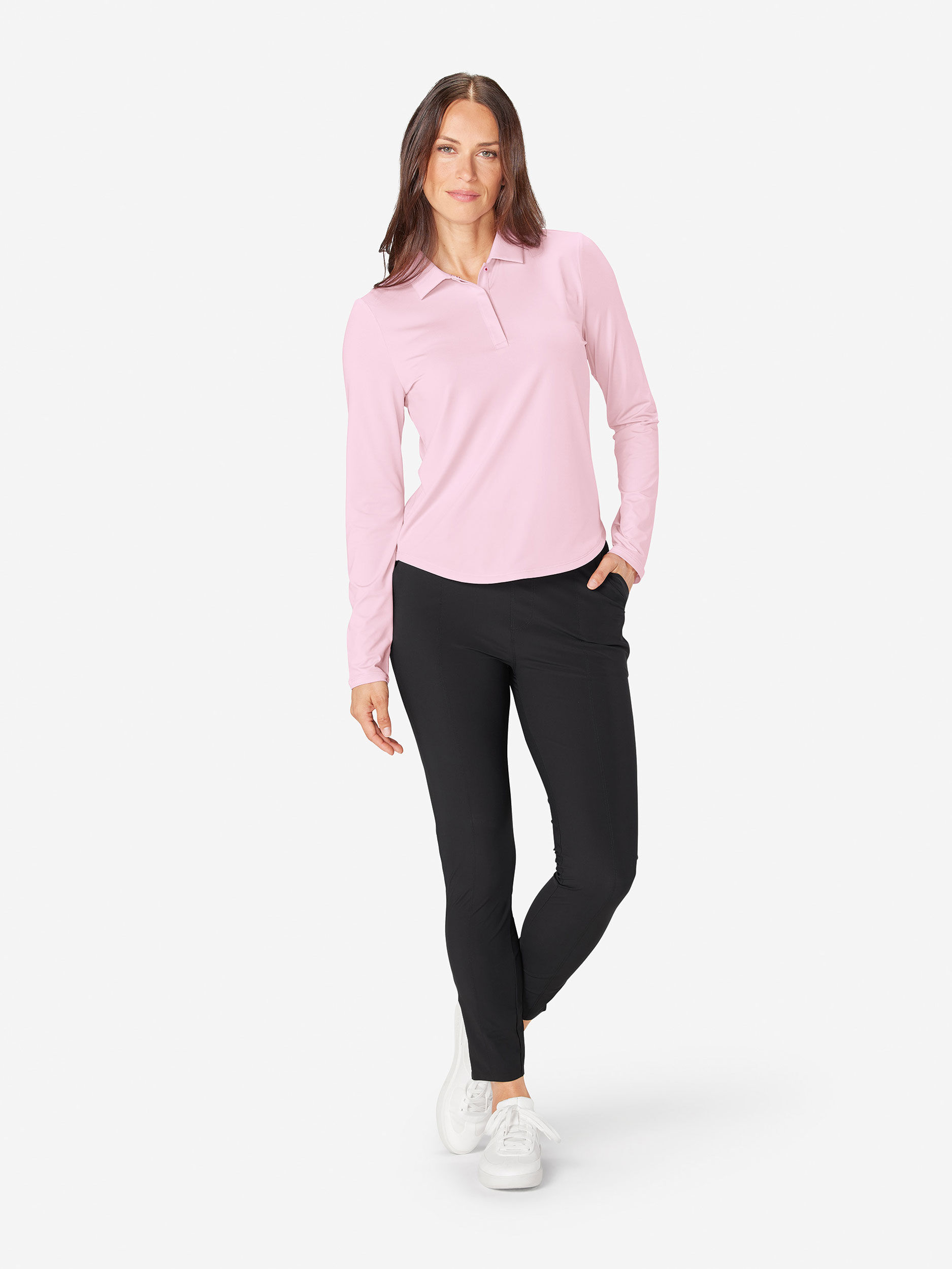 Sun Day Red Long Sleeve Performance Victoria Polo Rosa | 597280-MON